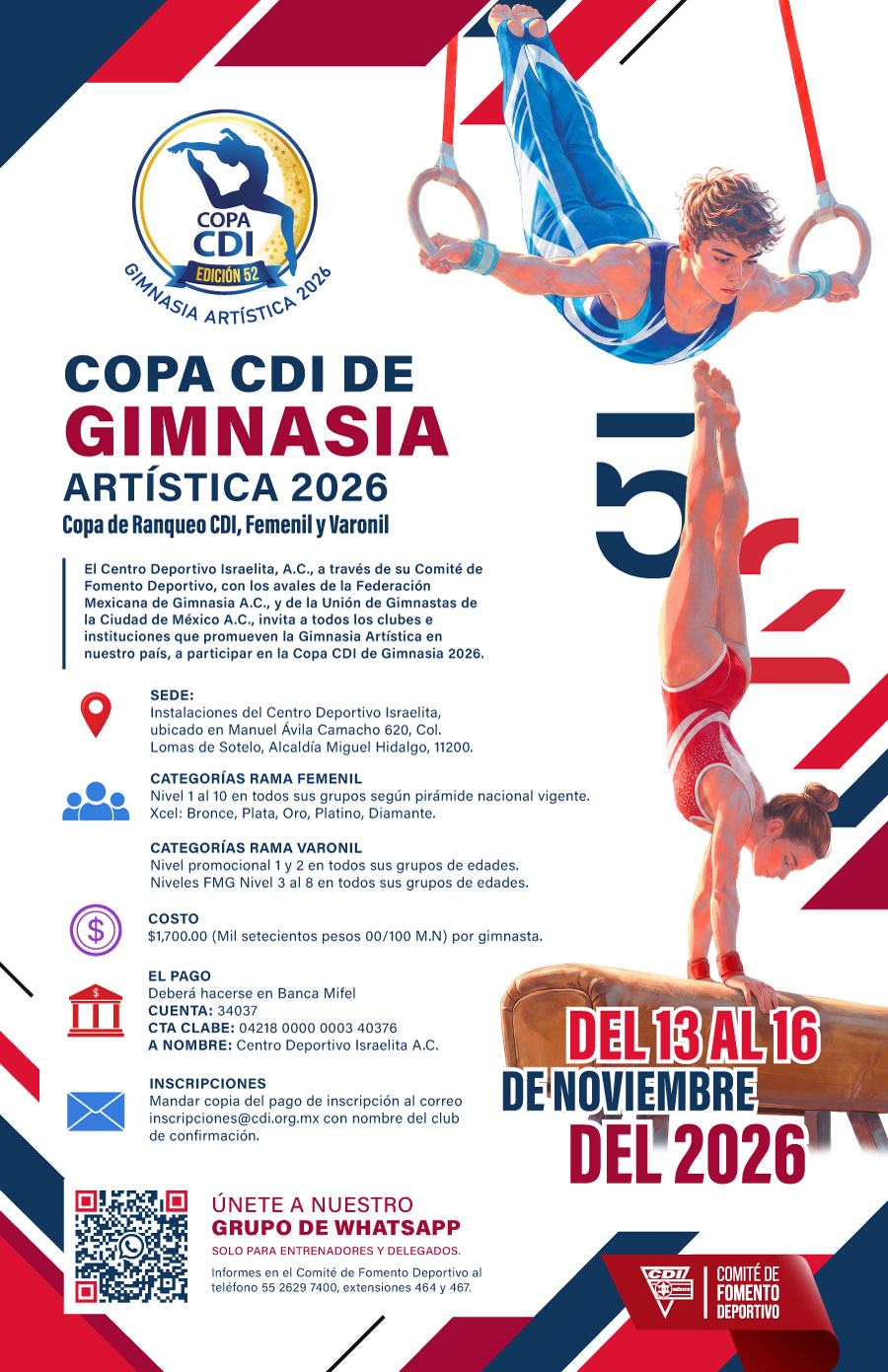 Copa CDI de Gimnasia Artística 2026 Edición 52 Copa de Ranqueo CDI Rama Femenil y Varonil