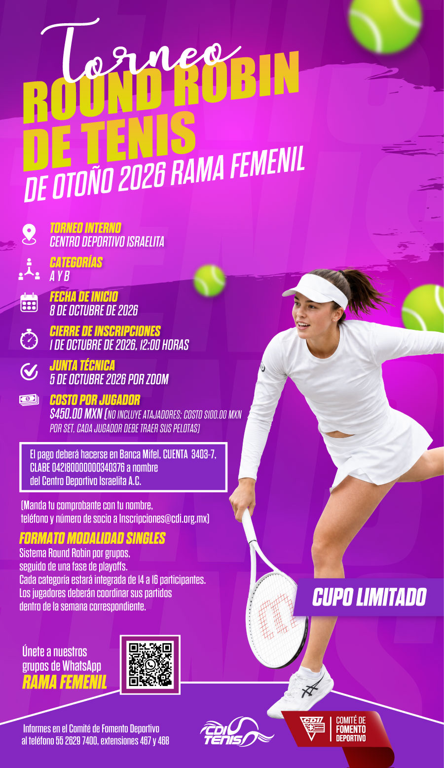 Torneo Round Robin de Tenis de Otoño 2026 Rama Femenil